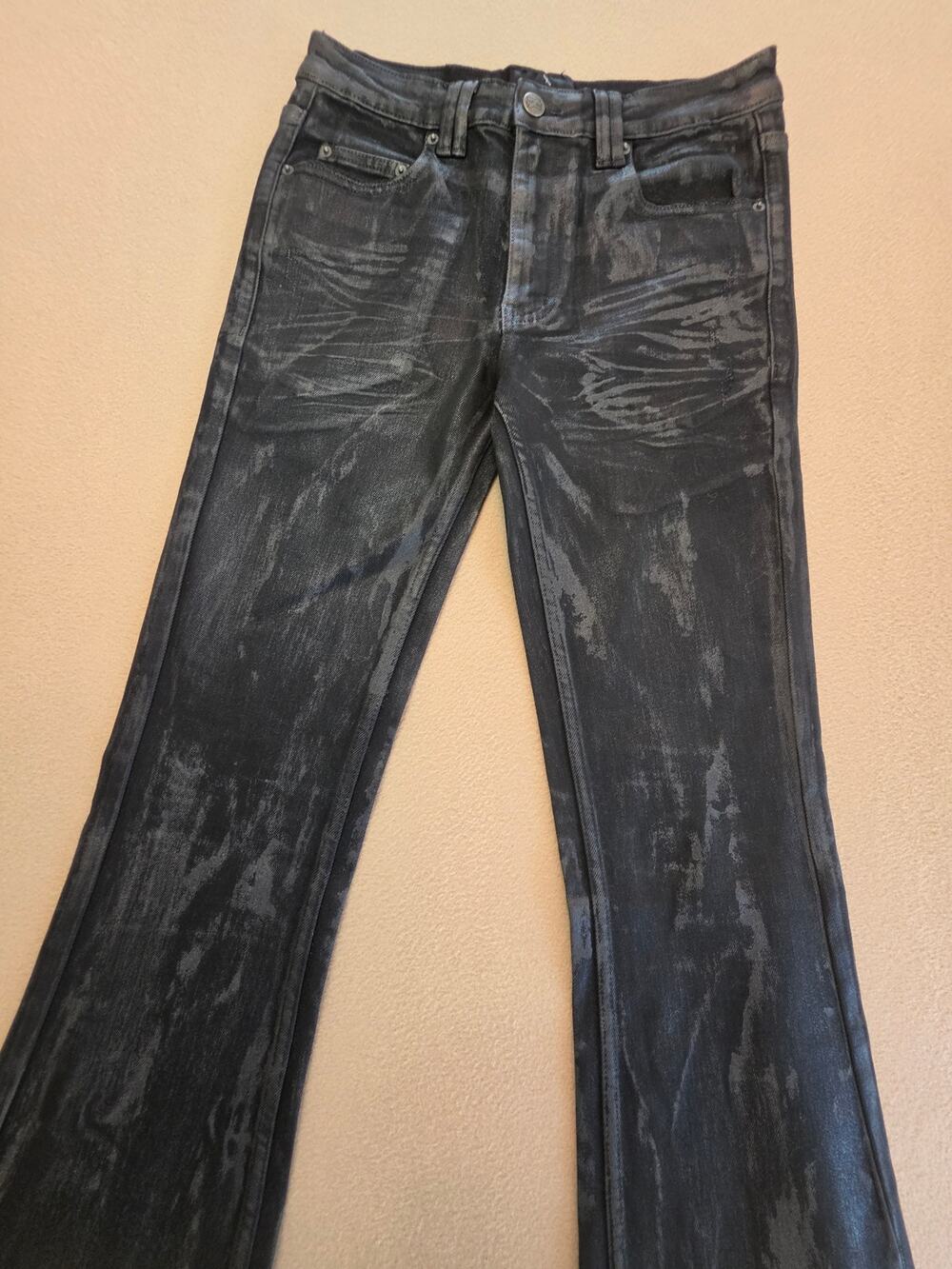 FOURFOUR Clothing Hand-Waxed Flared Stretch Denim Jeans Black Opium Style Sz 30